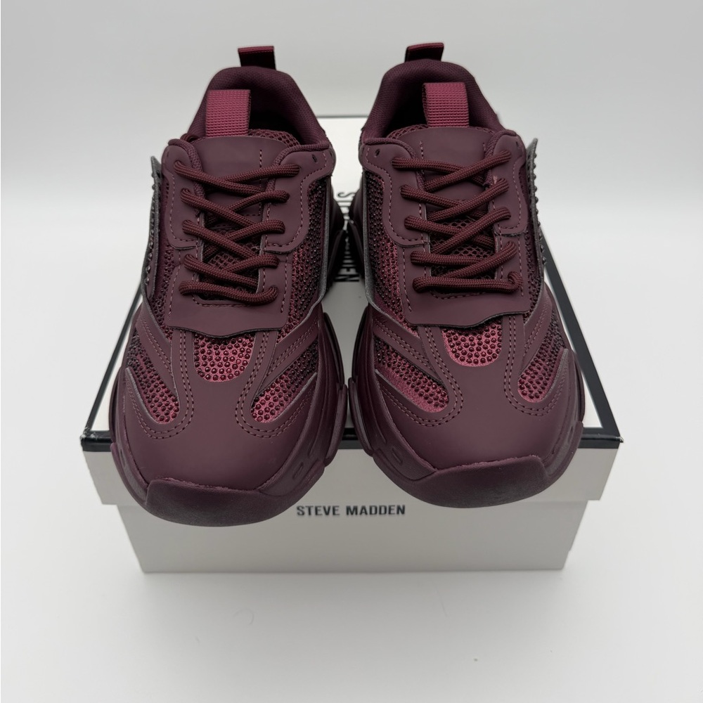 Steve Madden Rhinestone Chunky Sneakers – Burgundy Crystal Embellished Platform - Picture 3 of 7